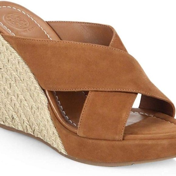 NEW Tory Burch Bailey Wedge Caramel sz 9 - Picture 1 of 4